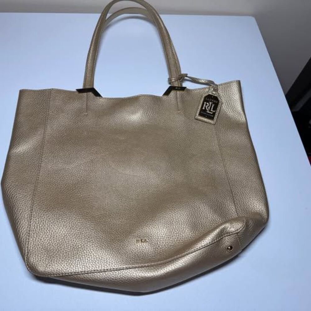 Lauren Ralph Lauren Gold Pebbled Tote Bag